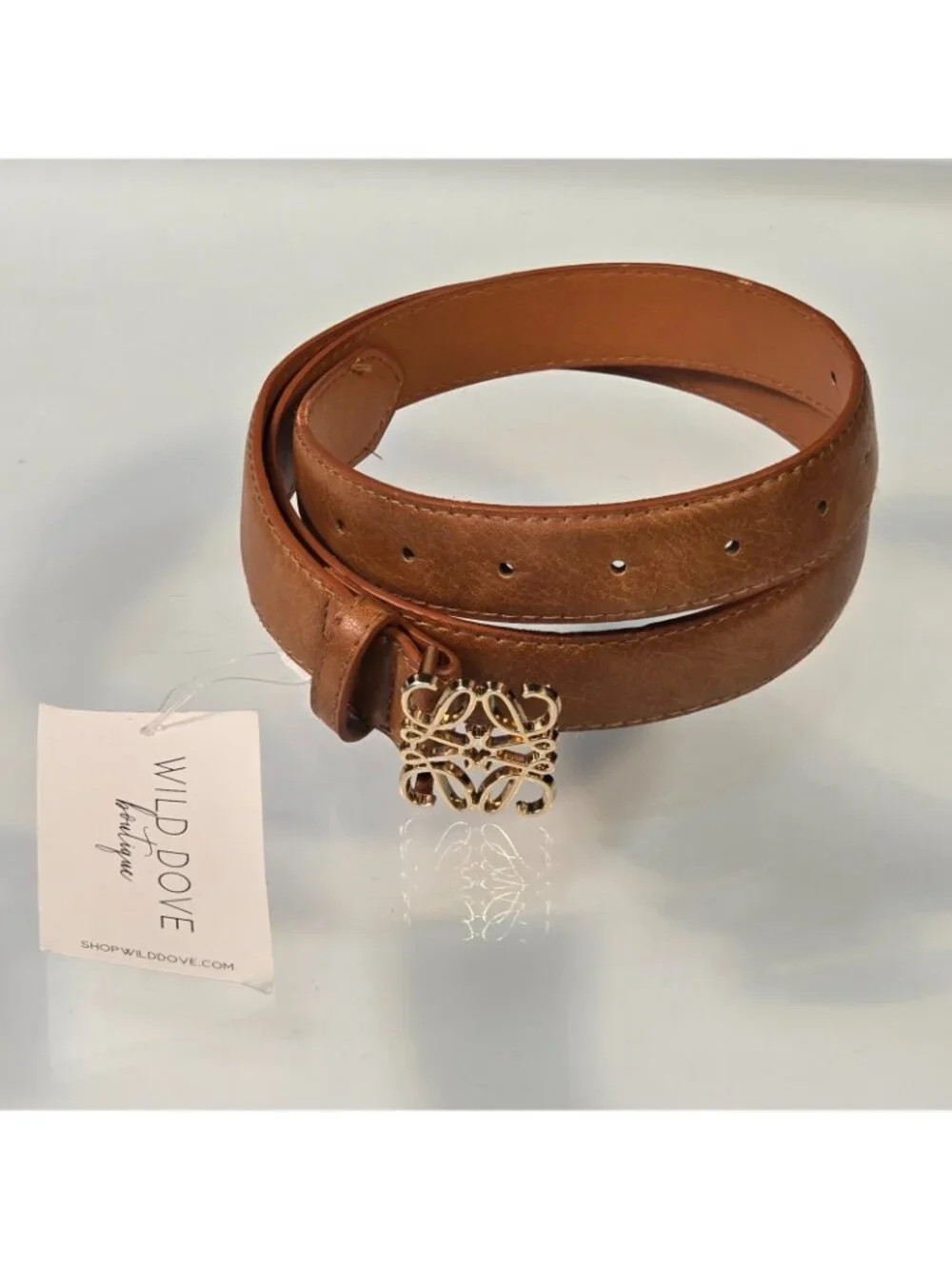 Wild Dove Boutique Womens Brown Belt Gold Buckle Faux Leather Minimalist Sz M